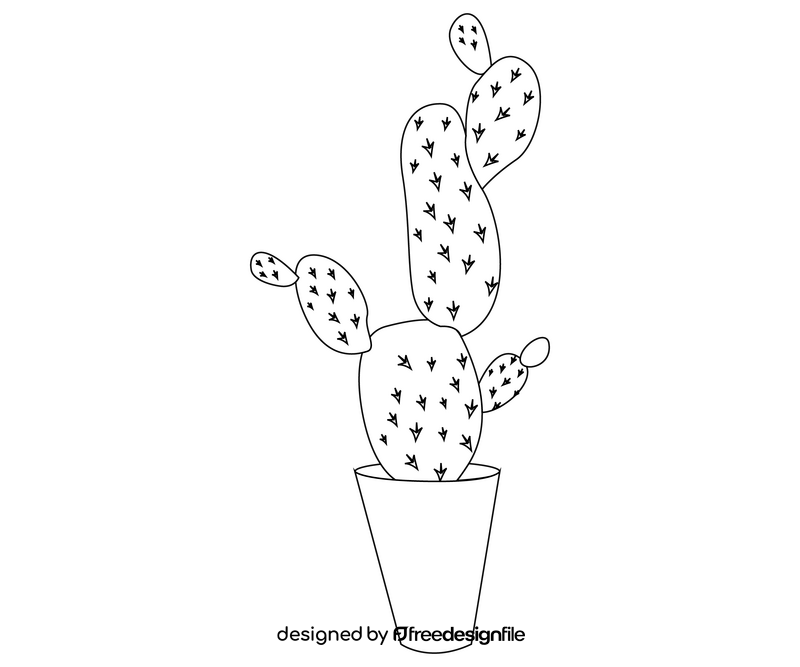 Free cactus in a pot black and white clipart