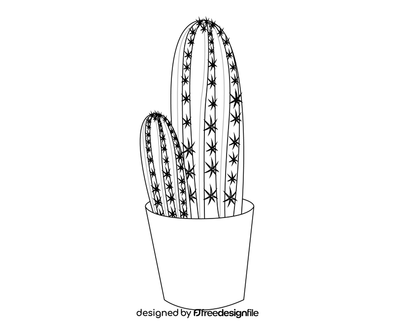 Cactus in pot black and white clipart