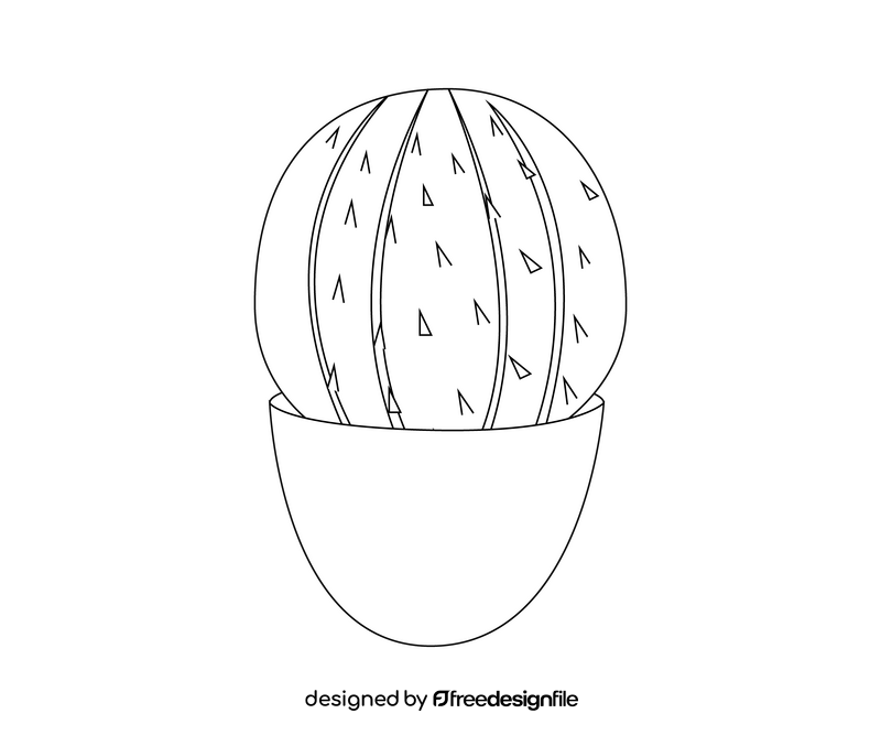 Potted round cactus black and white clipart