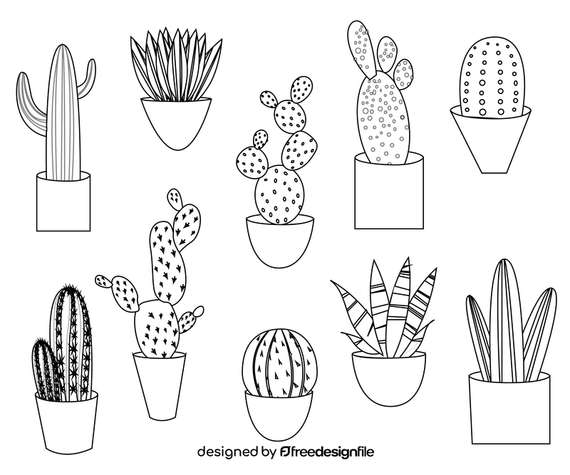 Cactus plants black and white vector