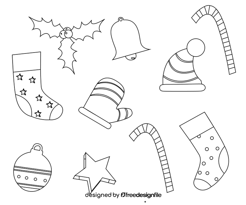 Christmas icons, Xmas black and white vector