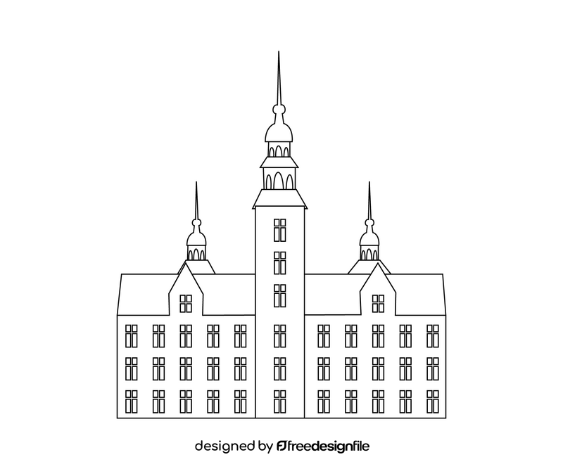 Rosenborg Castle, Copenhagen, Denmark black and white clipart