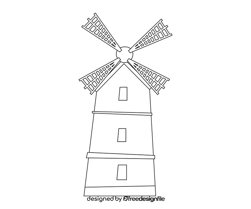 Denmark windmill illustration black and white clipart