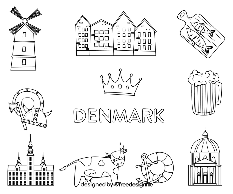 Attractions Denmark black and white vector