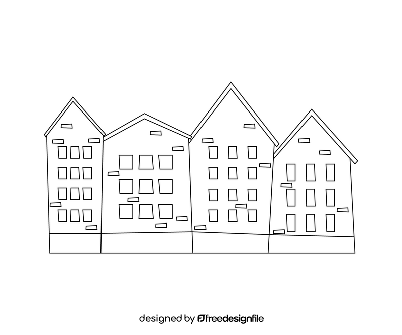 Colorful Danish houses black and white clipart