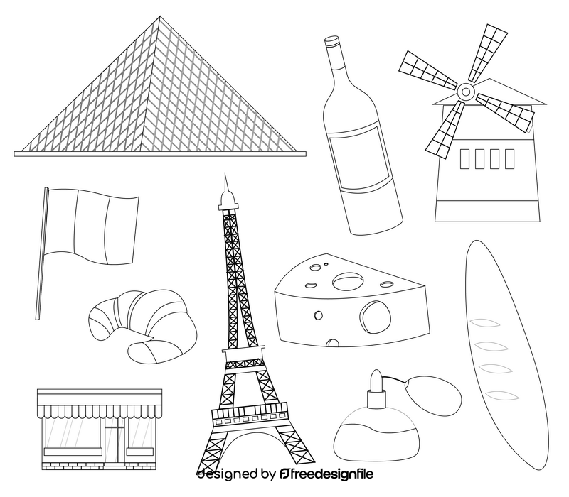 France travel icons black and white vector