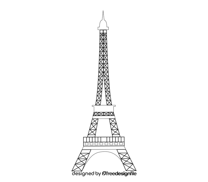 Cartoon Eiffel Tower, France black and white clipart