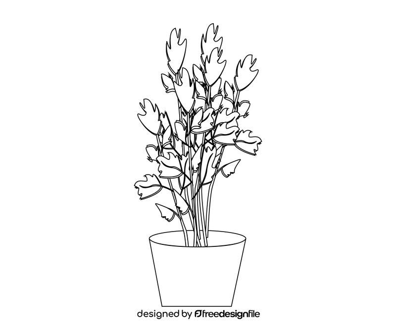 Cartoon indoor flower plant black and white clipart