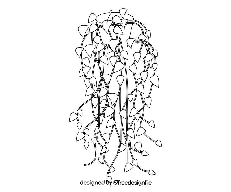 Cartoon English ivy plant black and white clipart