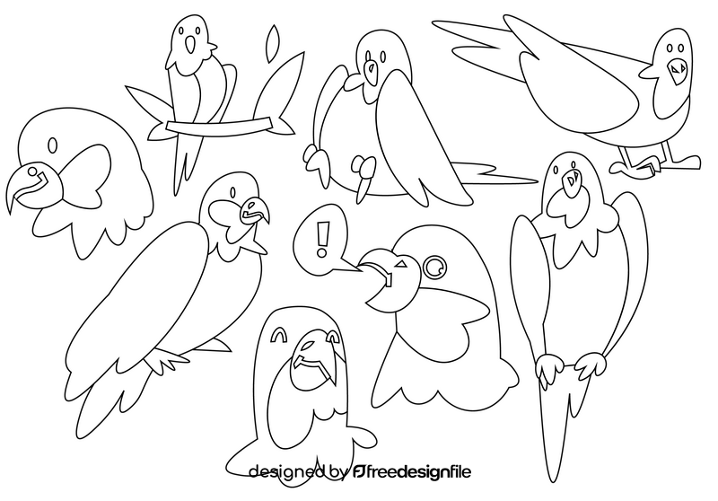 Parrot cartoon set black and white vector