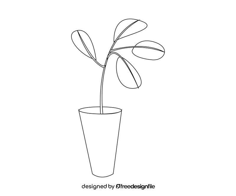 Cartoon Pilea peperomioides plant black and white clipart