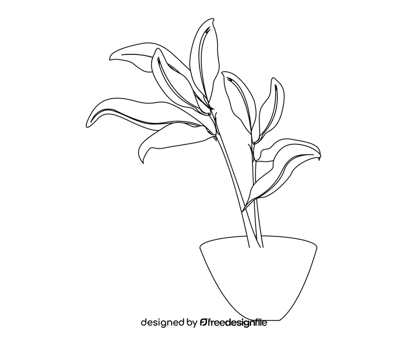 Potted houseplant black and white clipart