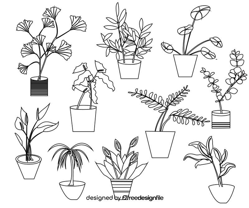 Potted houseplants black and white vector