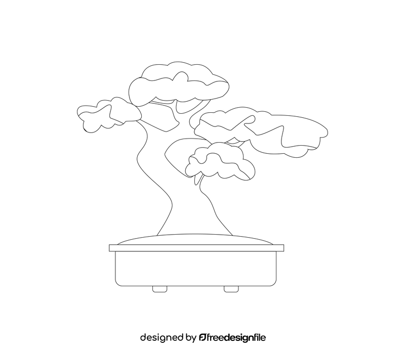 Cartoon Japanese bonsai black and white clipart