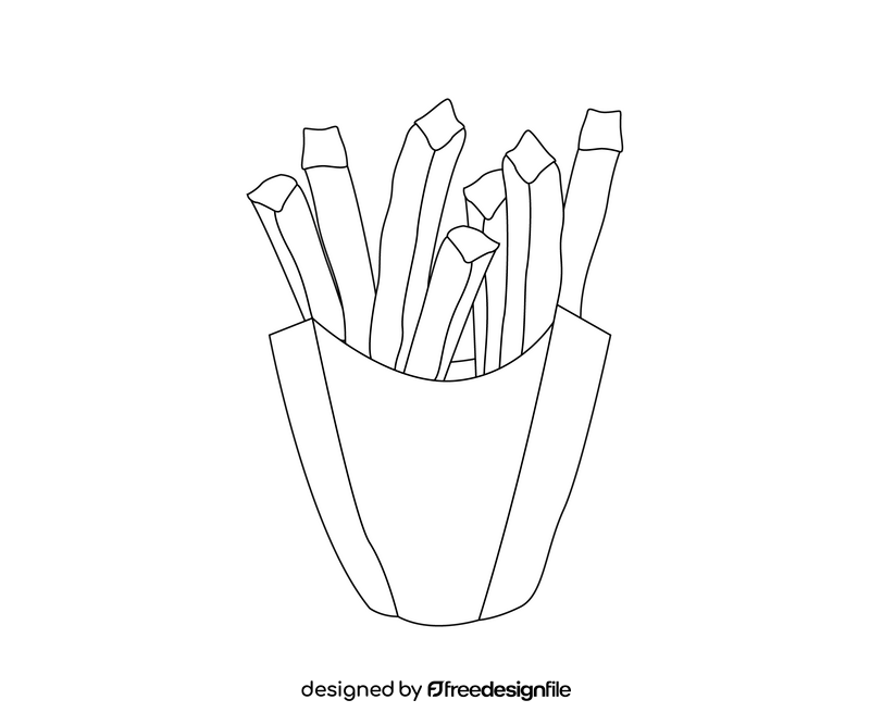 French fries in paper box black and white clipart