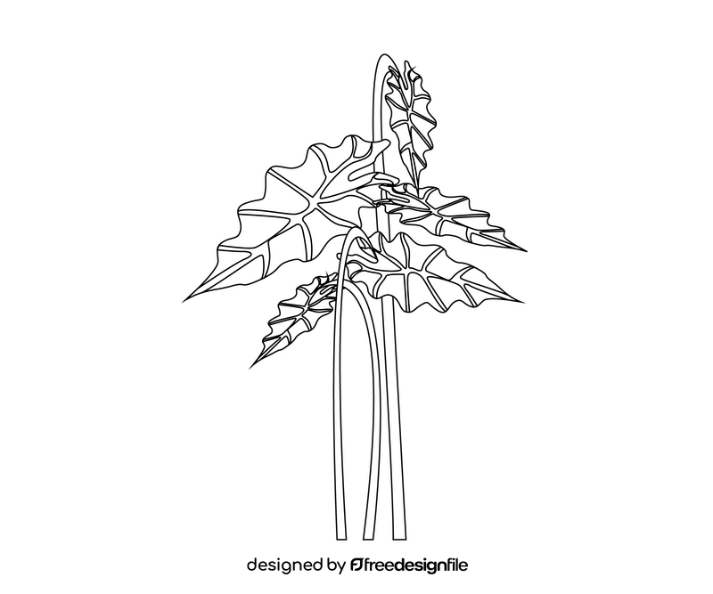 Plant leaves cartoon black and white clipart