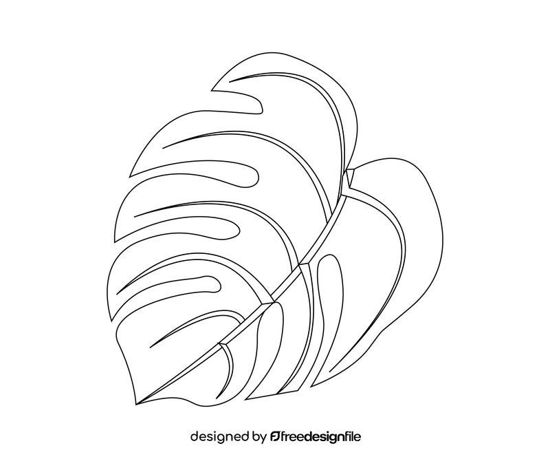 Monstera leaf black and white clipart