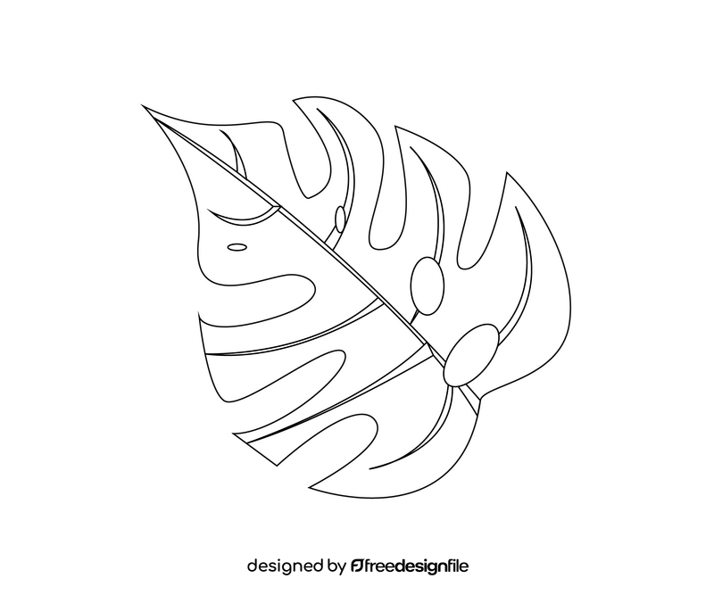 Monstera leaf cartoon black and white clipart