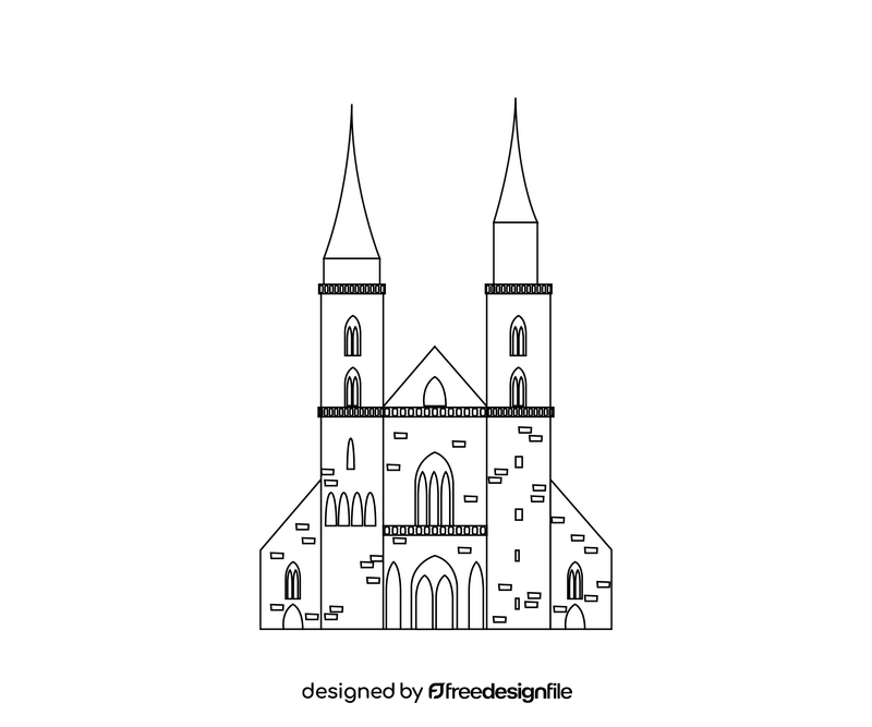 Cartoon Basel Minster cathedral, Switzerland black and white clipart