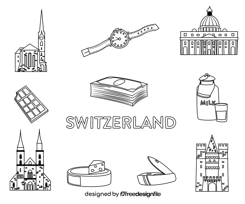 Switzerland icons black and white vector