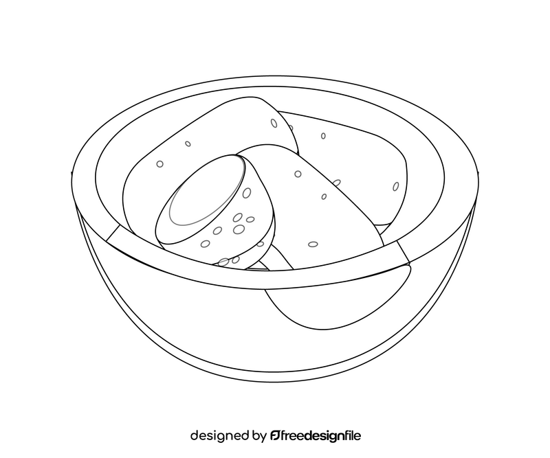 Potato in bowl black and white clipart