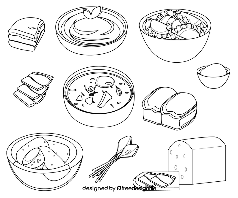 Ukrainian food, dishes black and white vector