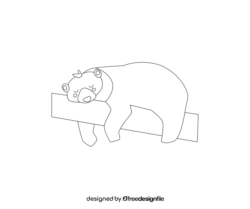 Cartoon sleeping bear black and white clipart