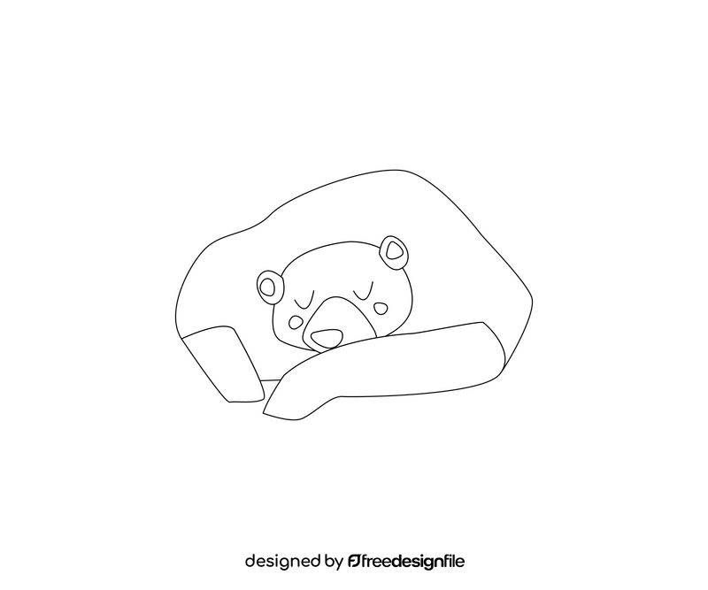 Lying bear cartoon black and white clipart