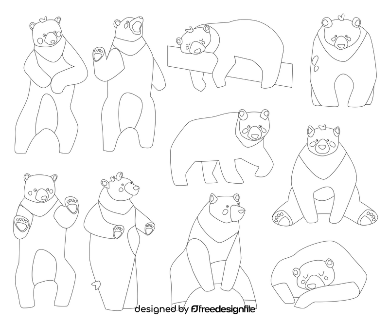 Cute bears black and white vector