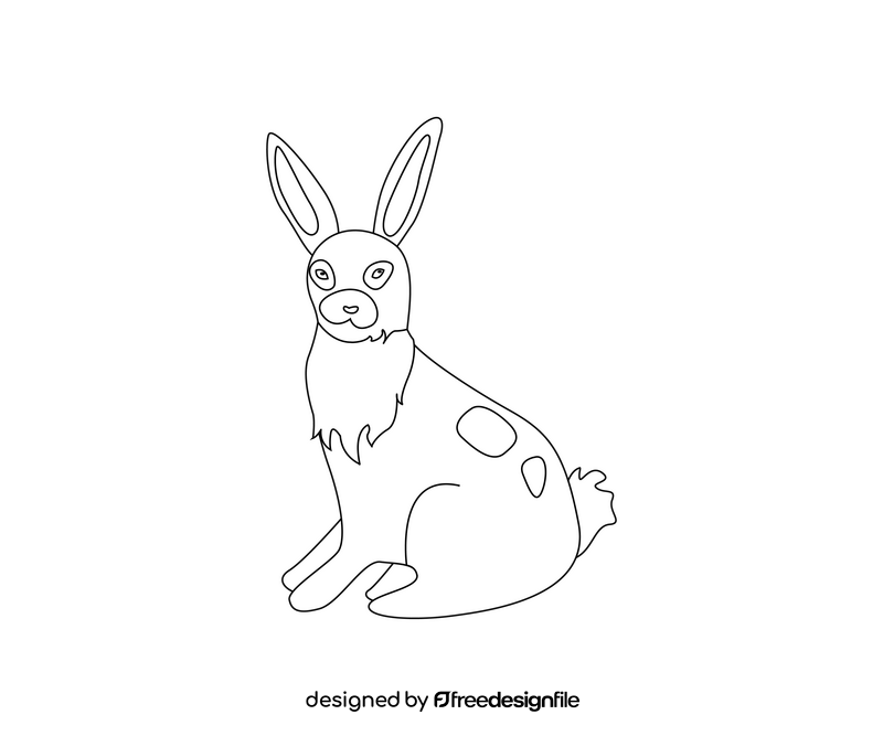 Cute hare, cartoon jackrabbit black and white clipart