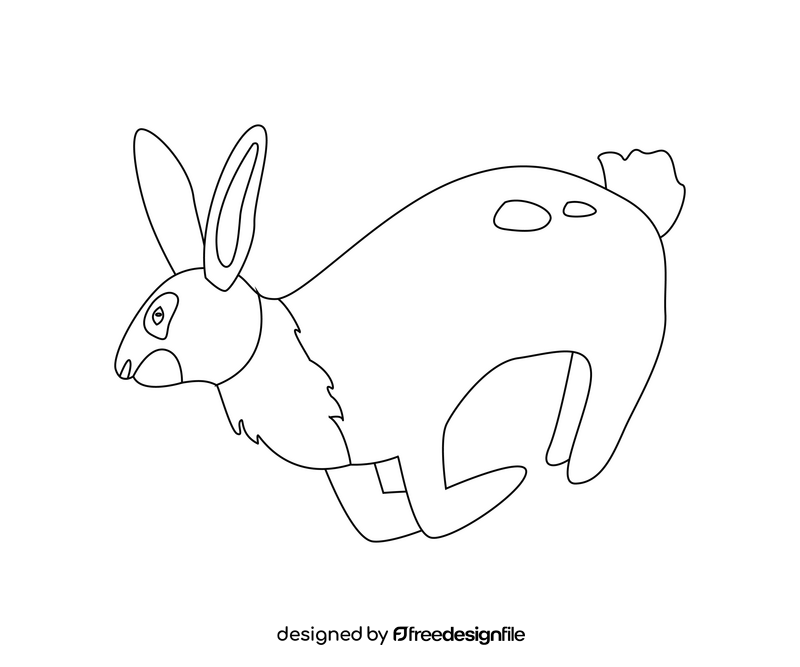 Running jackrabbit, hare black and white clipart