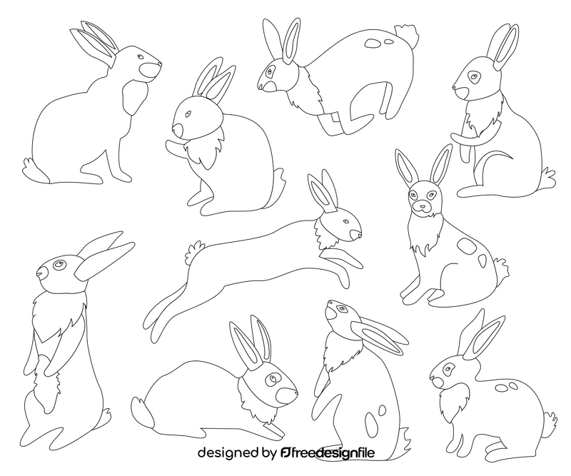 Hares, rabbits, jackrabbits black and white vector