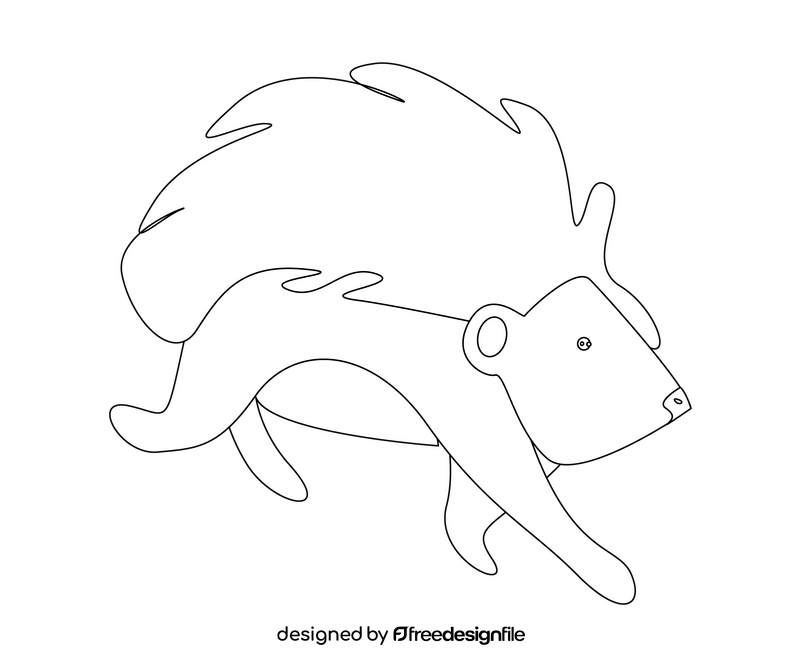 Walking hedgehog black and white clipart