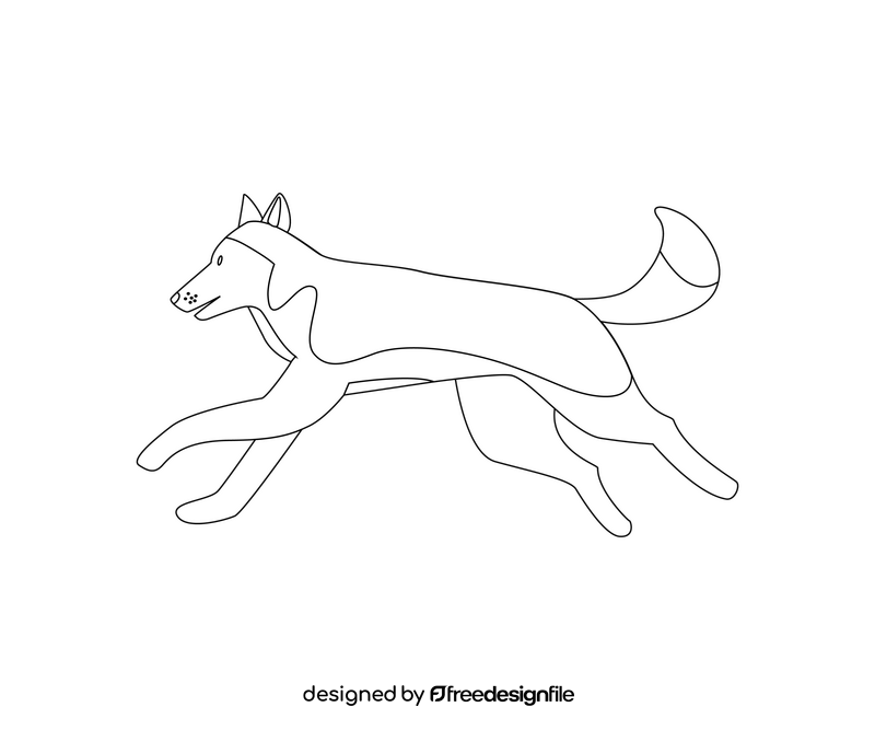 Free husky dog running black and white clipart
