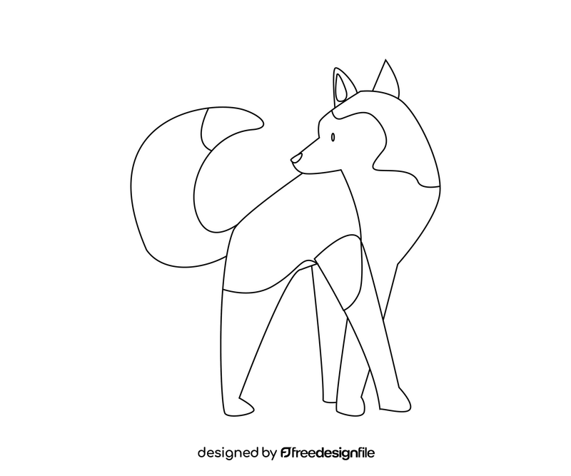 Cartoon husky looked back black and white clipart