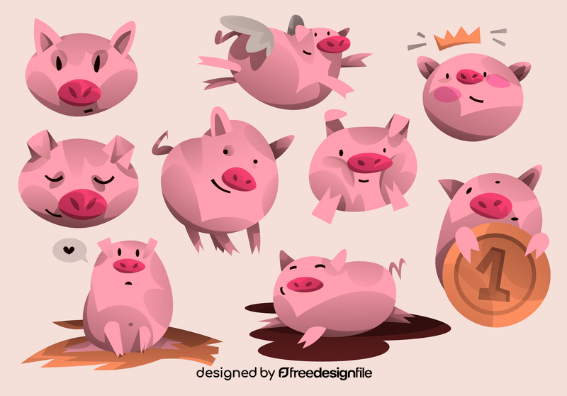 Pig cartoon set vector