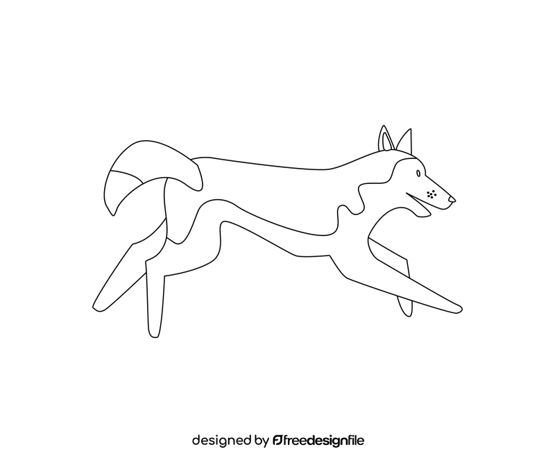 Husky dog running illustration black and white clipart