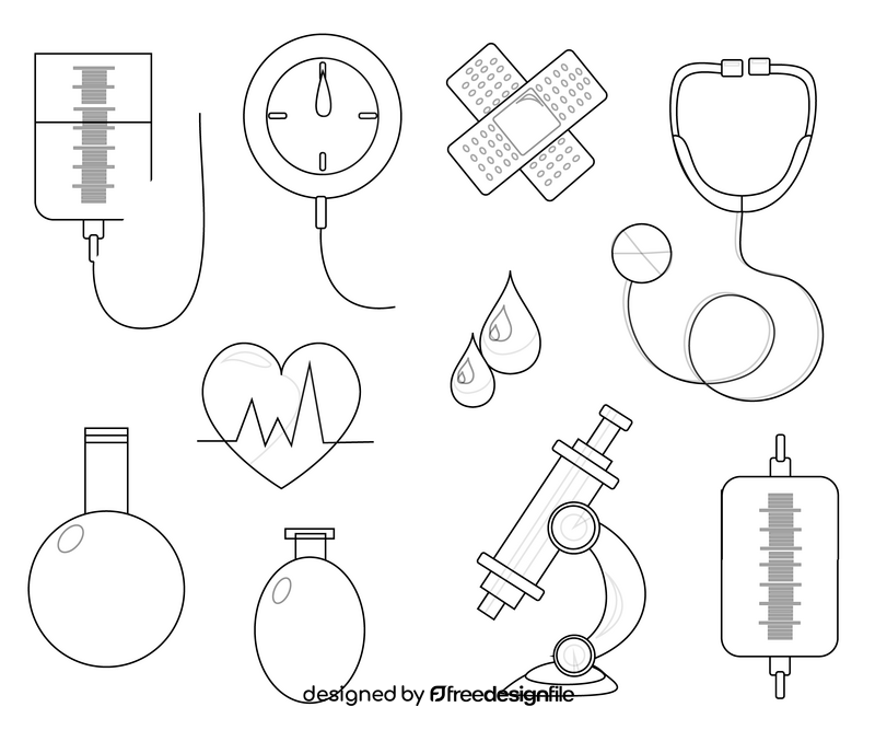 Medicine elements black and white vector