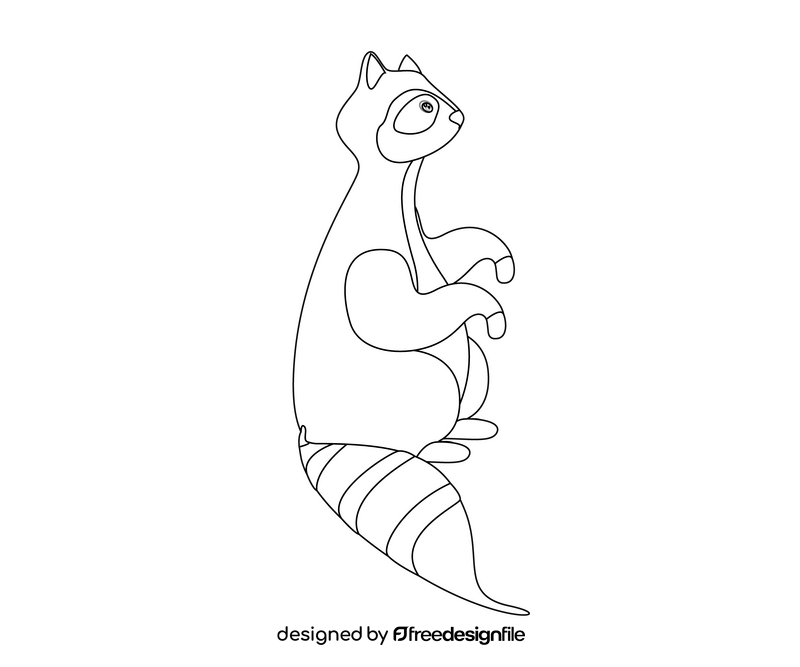 Sitting raccoon black and white clipart