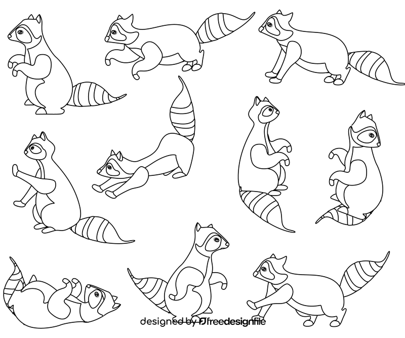 Cute raccoons black and white vector