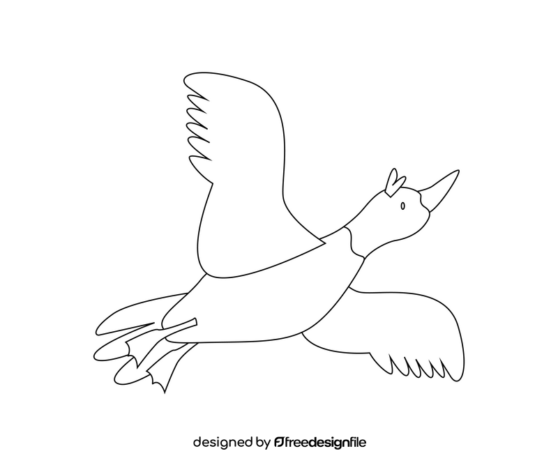 Mallard flying black and white clipart