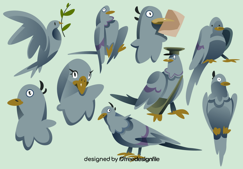 Pigeon cartoon set vector