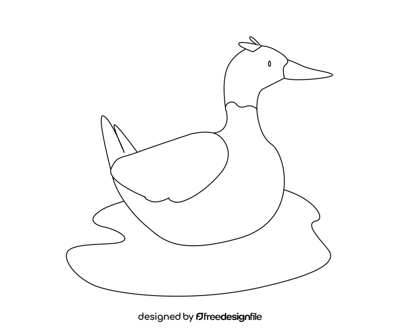 Mallard in the water black and white clipart