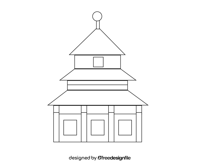 Free chinese house black and white clipart