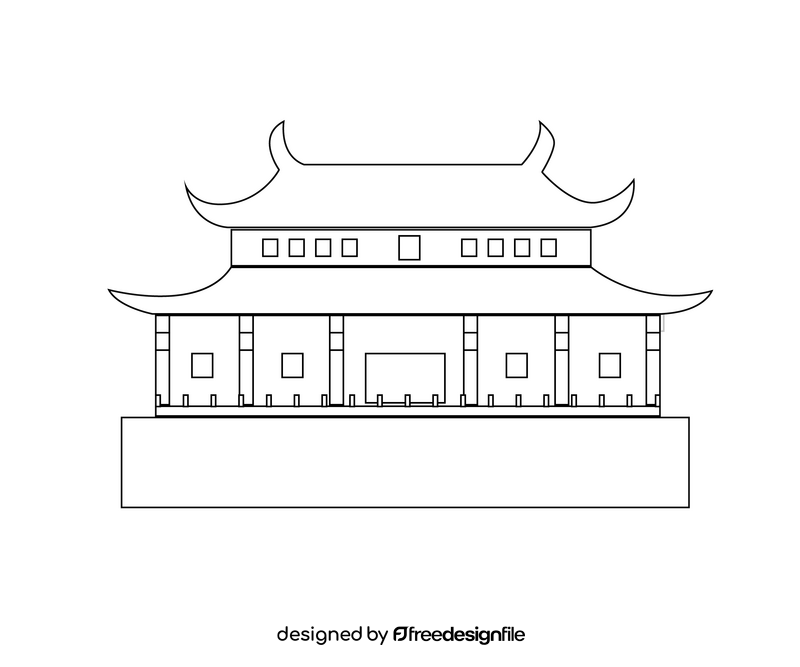 Cartoon chinese traditional building black and white clipart