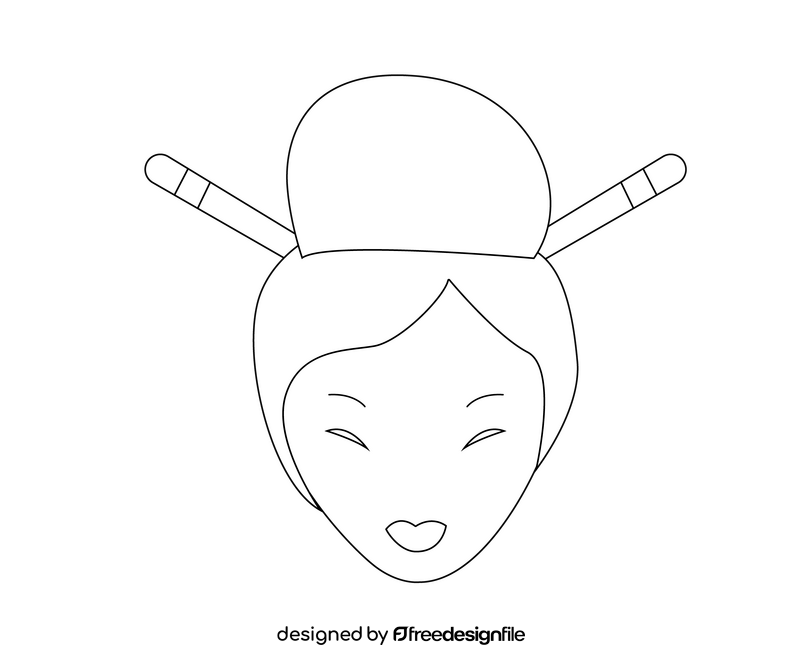 Chinese girl illustration black and white clipart