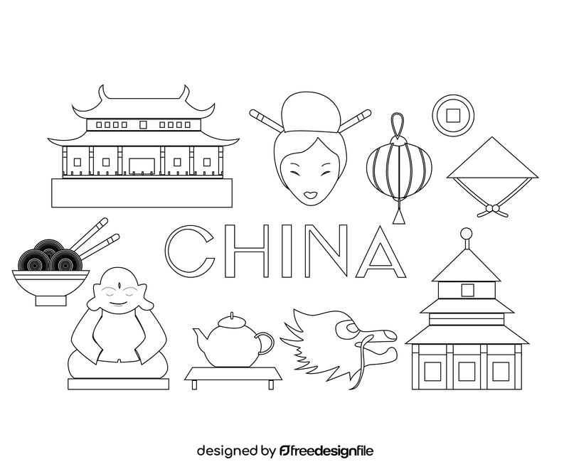 Chinese icons black and white vector