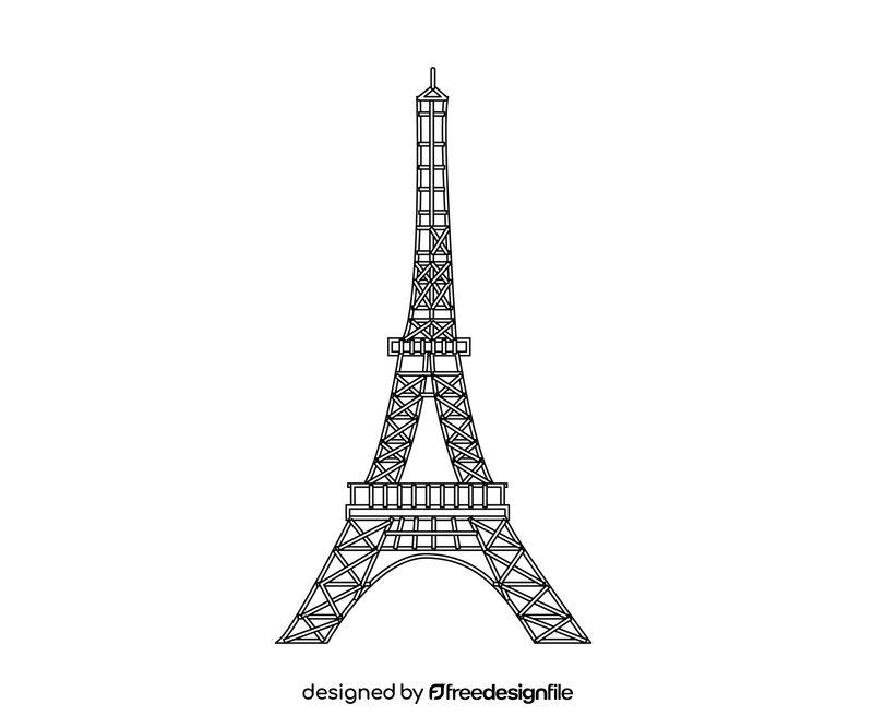 Cartoon Eiffel Tower, Paris, France black and white clipart