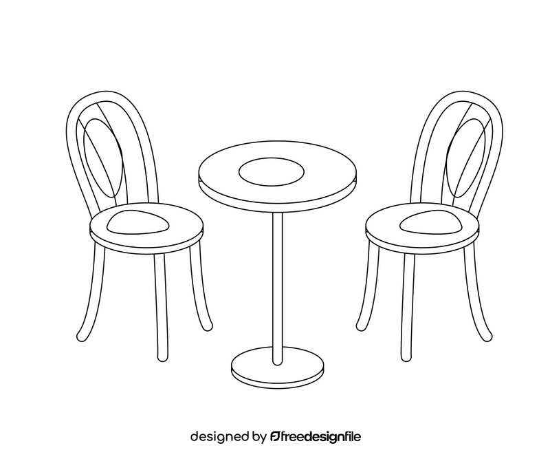 Cartoon cafe table and chairs black and white clipart