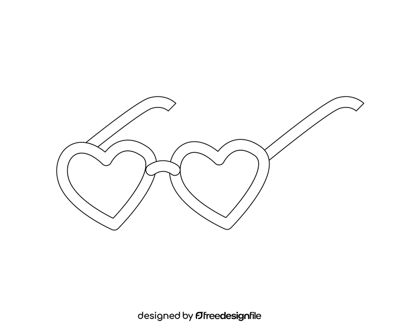 Heart shaped sunglasses drawing black and white clipart